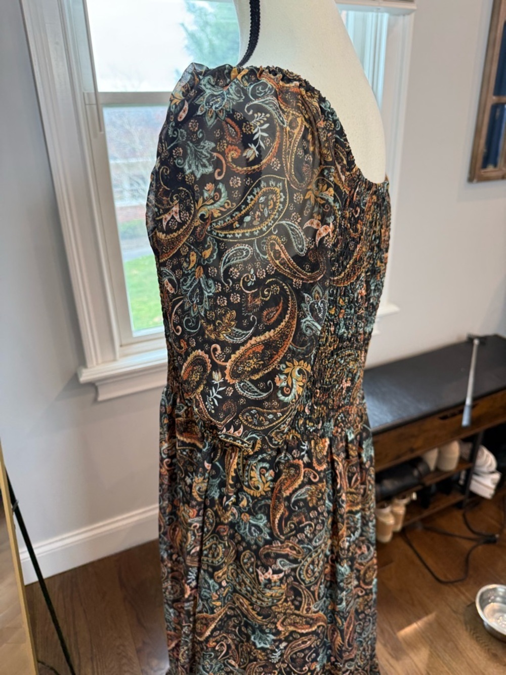 52Seven Smocked Square-Neck Maxi Dress in Multi Paisley - Picture 5 of 6
